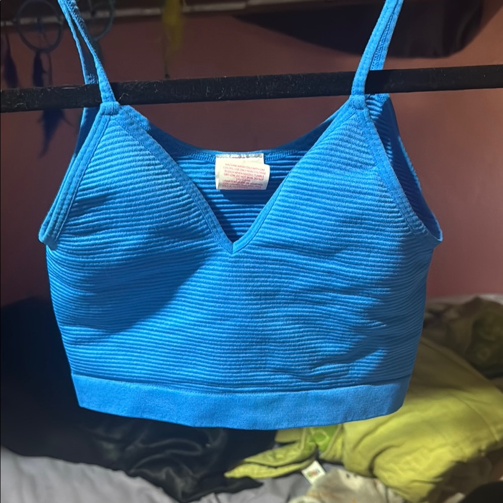 Blue Ribbed Women's Bra